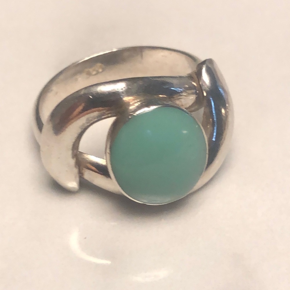 Handmade sterling silver 925 &‎ turquoise enamelled ring. Size 9